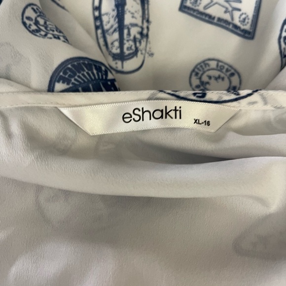 eShakti Midi Wrap Paris Eiffel Tower Stamp Dress In White Blue Women's Size XL - Picture 7 of 8